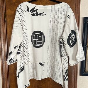 White Boxy Tunic Top with Black Graphic Prints